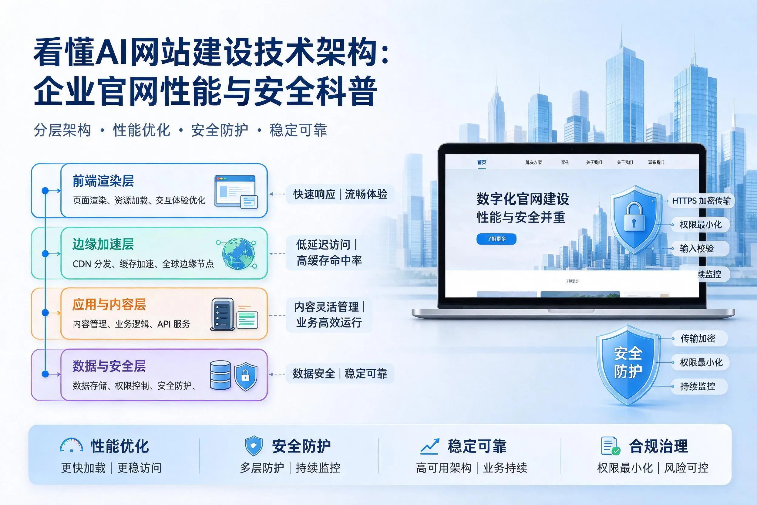 看懂AI网站建设技术架构：连云港企业官网性能与安全科普