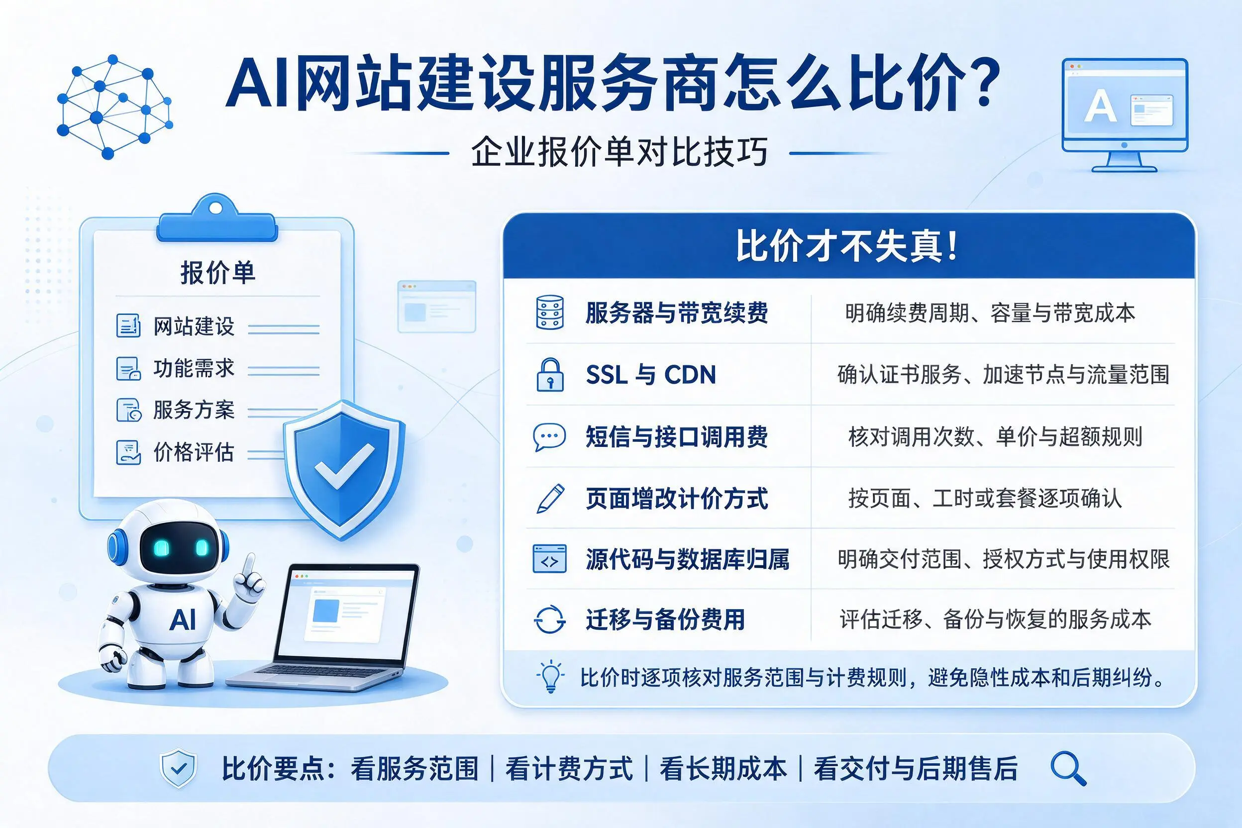 AI网站建设服务商怎么比价？连云港企业报价单对比技巧