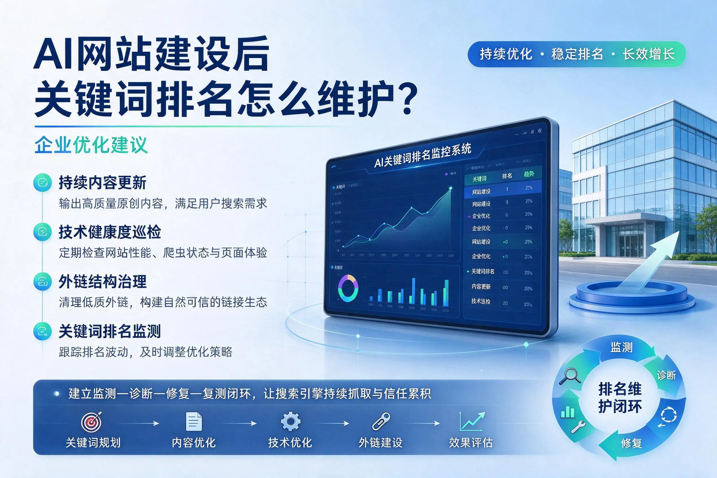 AI网站建设后关键词排名怎么维护？连云港企业优化建议