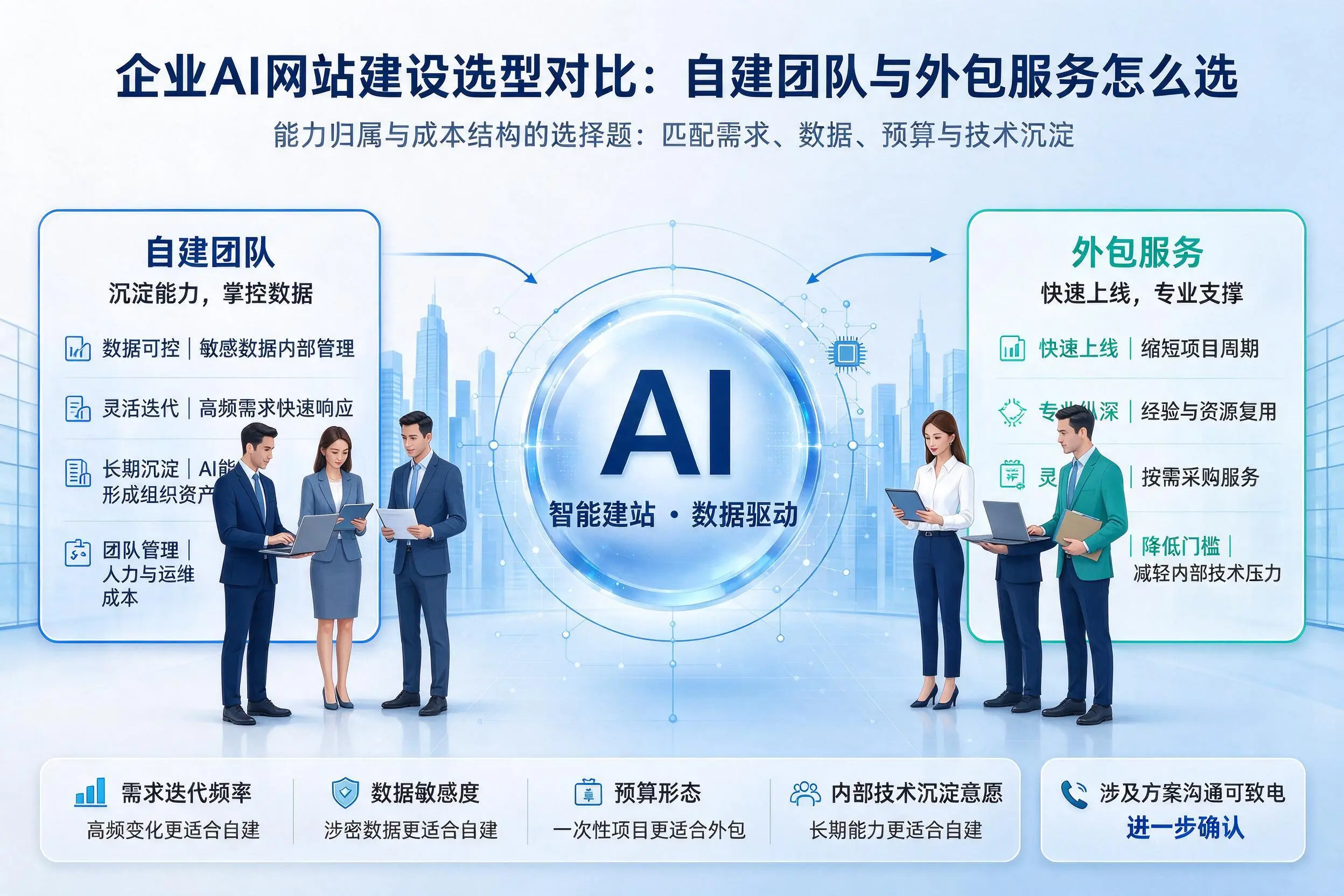 连云港企业AI网站建设选型对比：自建团队与外包服务怎么选